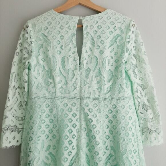 A PEA IN THE POD Maternity Floral Lace Dress Pastel Light Green Blue Sz S Flawed - Picture 7 of 16